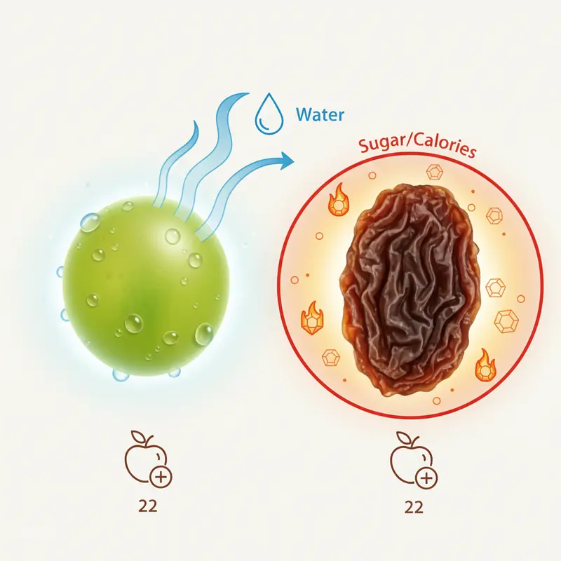 Quá trình tách nước làm giảm thể tích nhưng giữ nguyên lượng đường và calo.