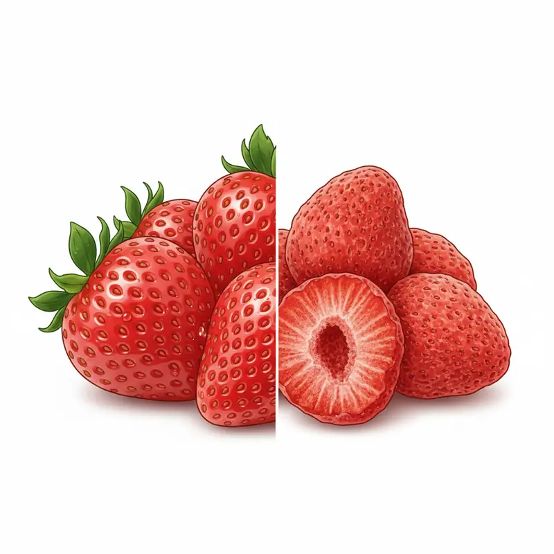 Sự khác biệt về cấu trúc giữa dâu tươi và dâu sấy thăng hoa