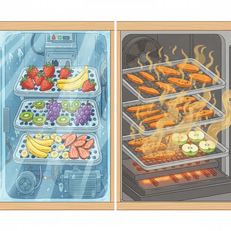 Mô phỏng trực quan hai công nghệ sấy: sấy lạnh và sấy nhiệt.