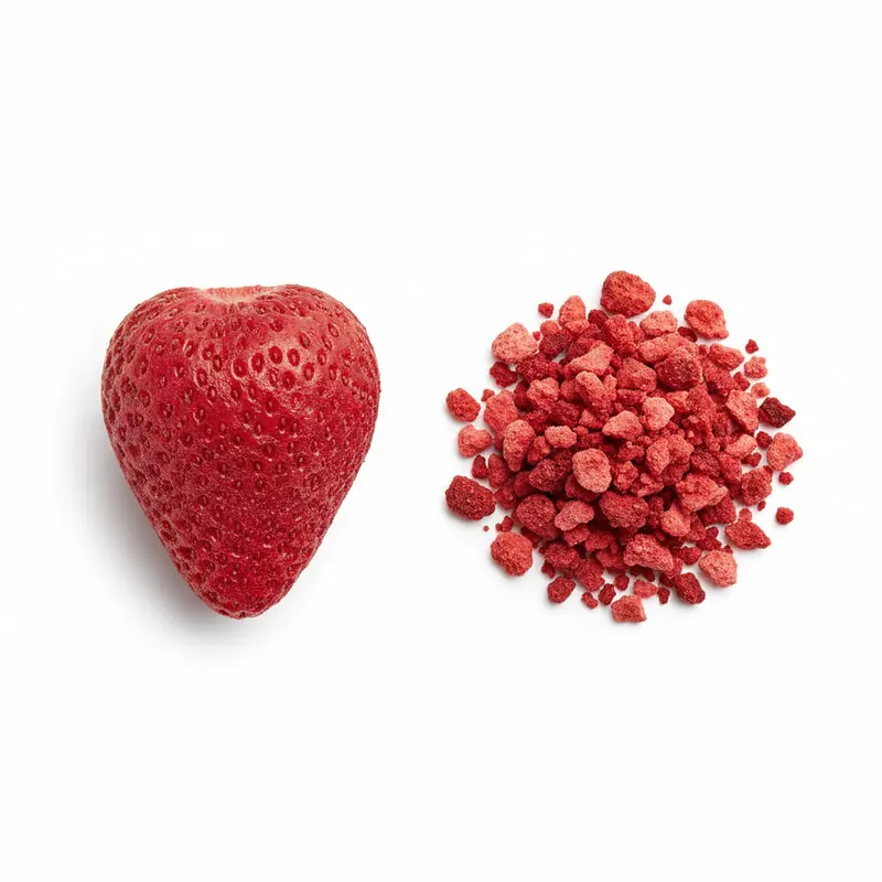 So sánh chất lượng tương đồng giữa trái cây sấy nguyên quả và dạng vụn.