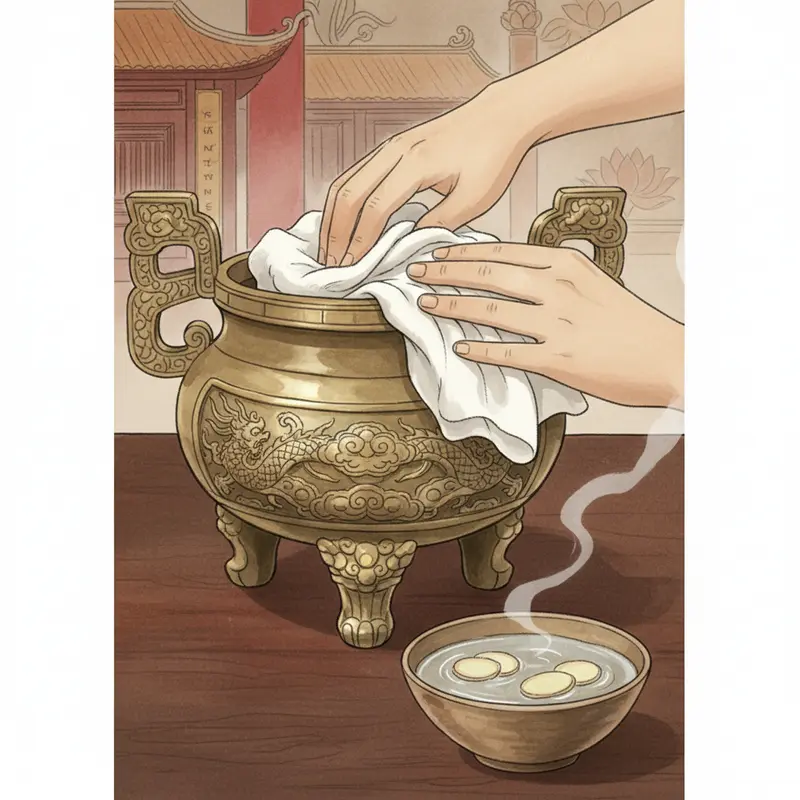 Trọn bộ ngũ sự bằng đồng gồm đỉnh, hạc và chân nến.