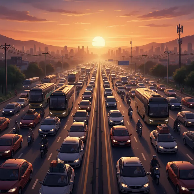 Giao thông ùn tắc tại các cửa ngõ thành phố là hình ảnh quen thuộc mỗi dịp Tết.