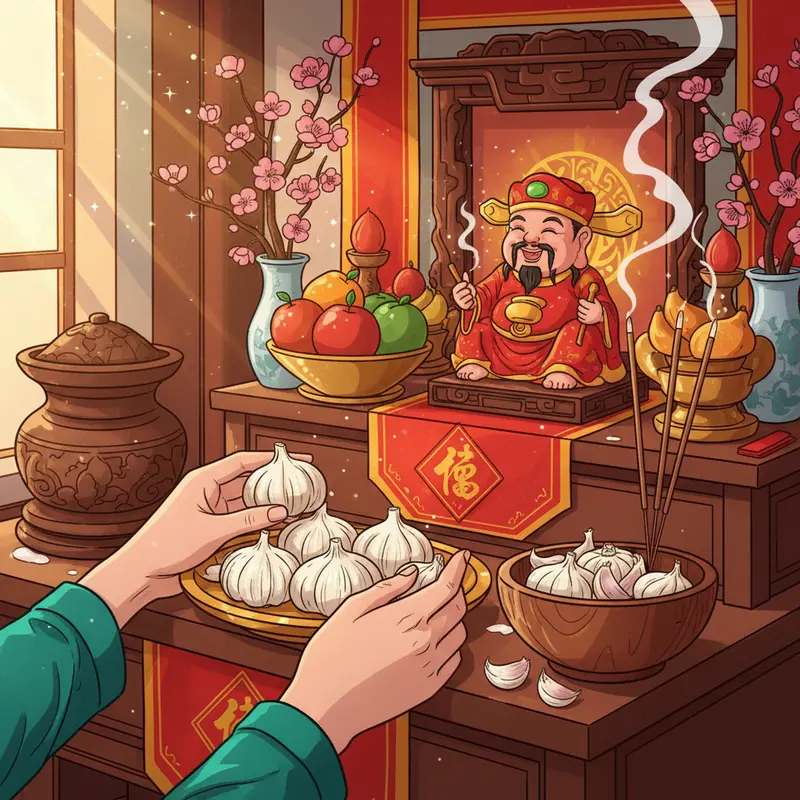 Tỏi được xem là vật phẩm hộ pháp trên bàn thờ Thần Tài.