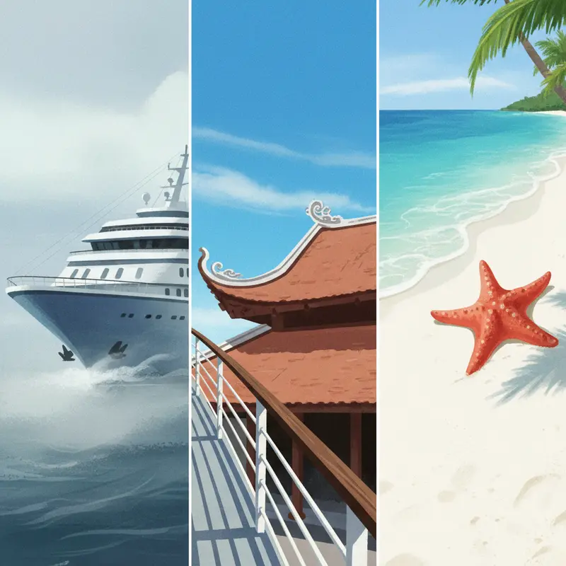 Hình ảnh tổng hợp biểu tượng của Phú Quốc, Côn Đảo và Vịnh Lan Hạ