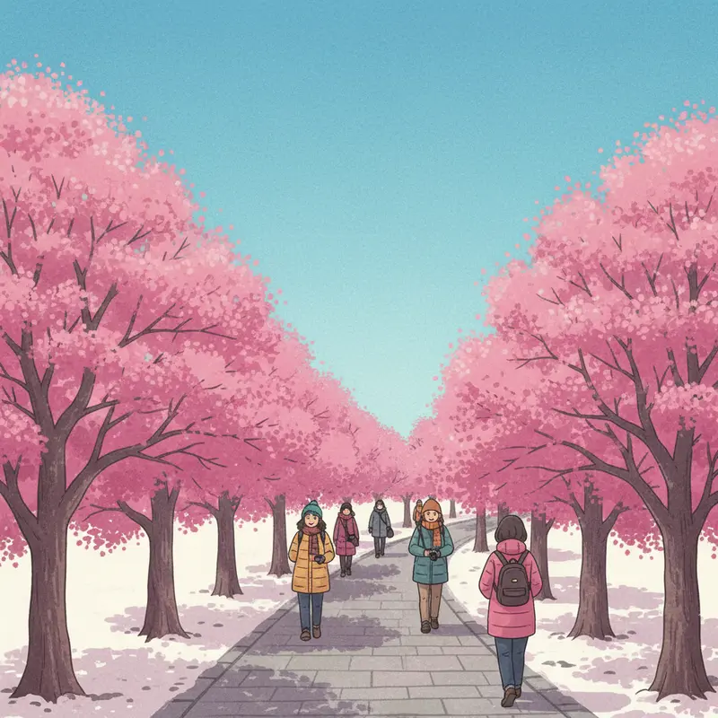 Cận cảnh vẻ đẹp rực rỡ và màu hồng đậm đặc trưng của hoa Kawazu Sakura.