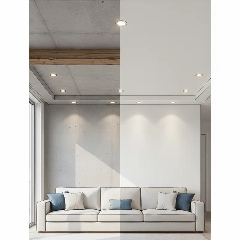 Xà ngang lộ thiên phía trên sofa tạo cảm giác đè nén không gian.