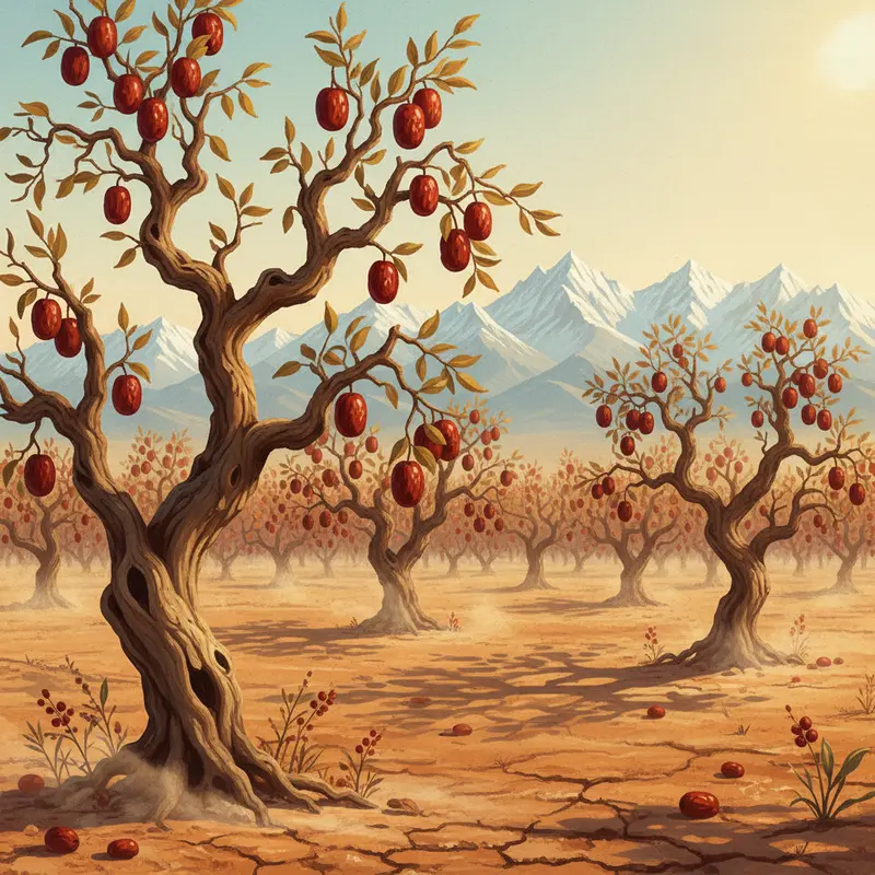 Vườn táo đỏ tại Tân Cương với điều kiện khí hậu khắc nghiệt tạo nên chất lượng quả.