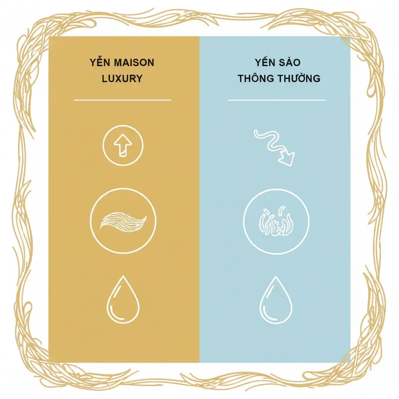 Sự khác biệt rõ rệt về thể tích giữa yến khô và yến sau khi ngâm nở.