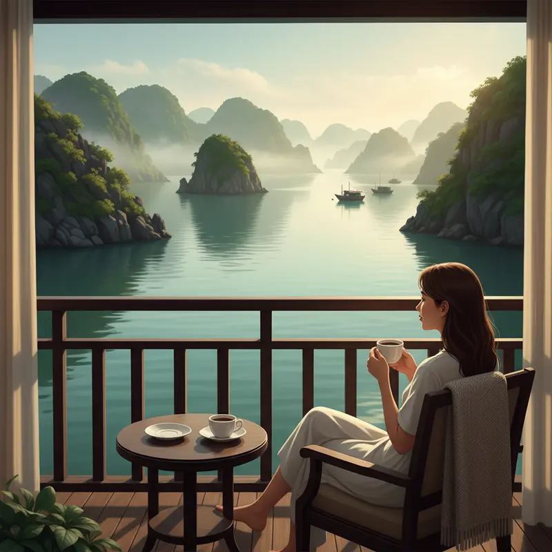 Sự đối lập giữa vẻ nhộn nhịp của Hạ Long và nét thanh bình của Lan Hạ.