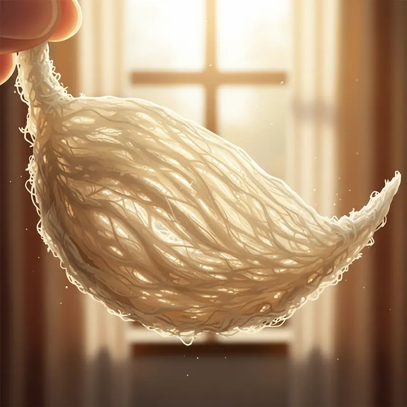 Soi tổ yến dưới ánh sáng để kiểm tra cấu trúc sợi và độ xuyên sáng.