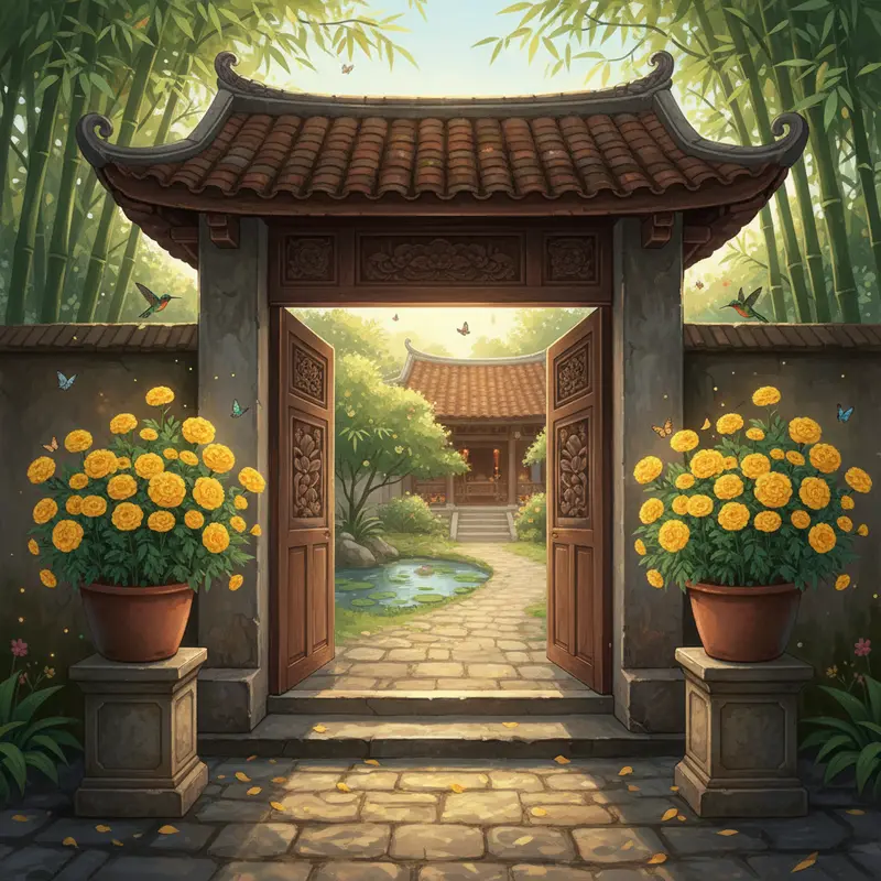 Cúc vạn thọ nở rộ biểu trưng cho sức sống mãnh liệt và sự trường tồn.
