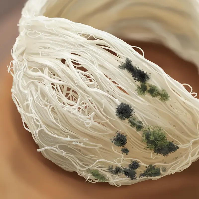 Sự khác biệt rõ rệt giữa sợi yến khỏe mạnh và khu vực bị nhiễm nấm mốc.