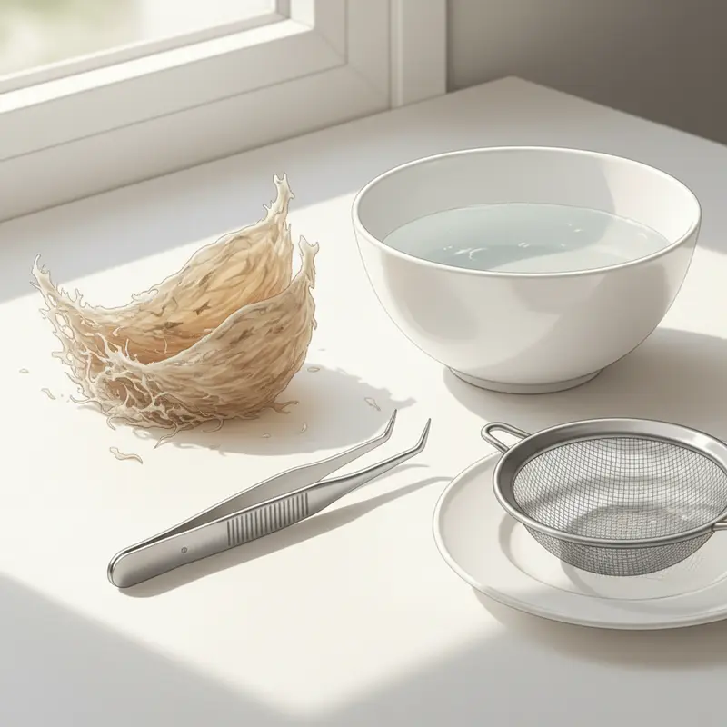 Bộ dụng cụ tiêu chuẩn để làm sạch yến thủ công tại nhà.