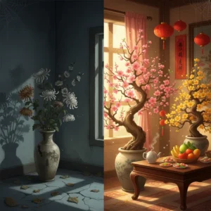 So sánh giữa hoa kiêng kỵ và hoa may mắn trong phòng khách ngày Tết