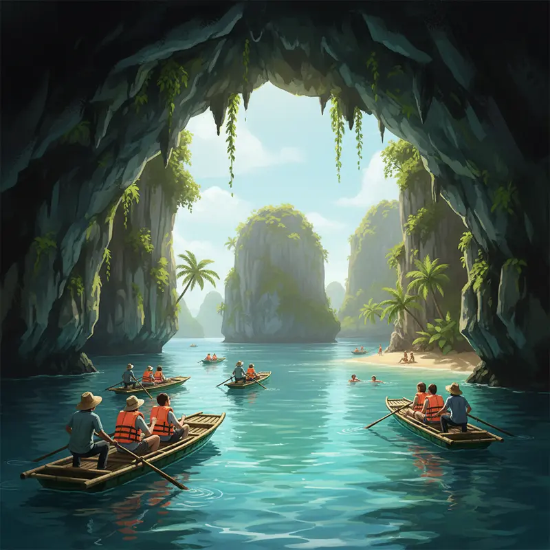 Sự đối lập giữa vẻ nhộn nhịp của Hạ Long và nét thanh bình của Lan Hạ.