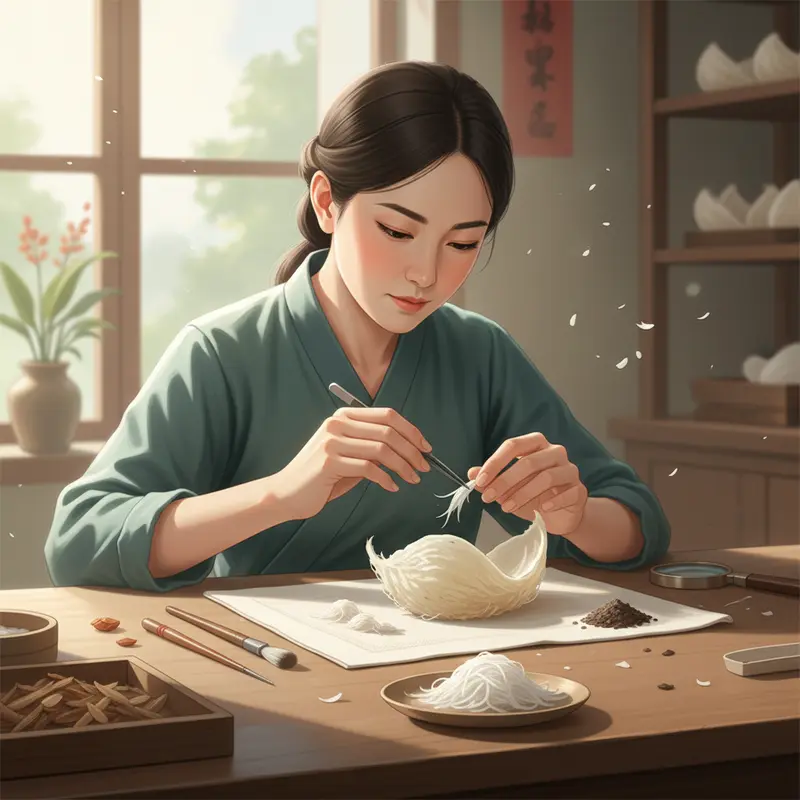 Tổ yến chất lượng cao được tuyển chọn kỹ lưỡng từ môi trường tự nhiên, đảm bảo độ tinh khiết tối đa.