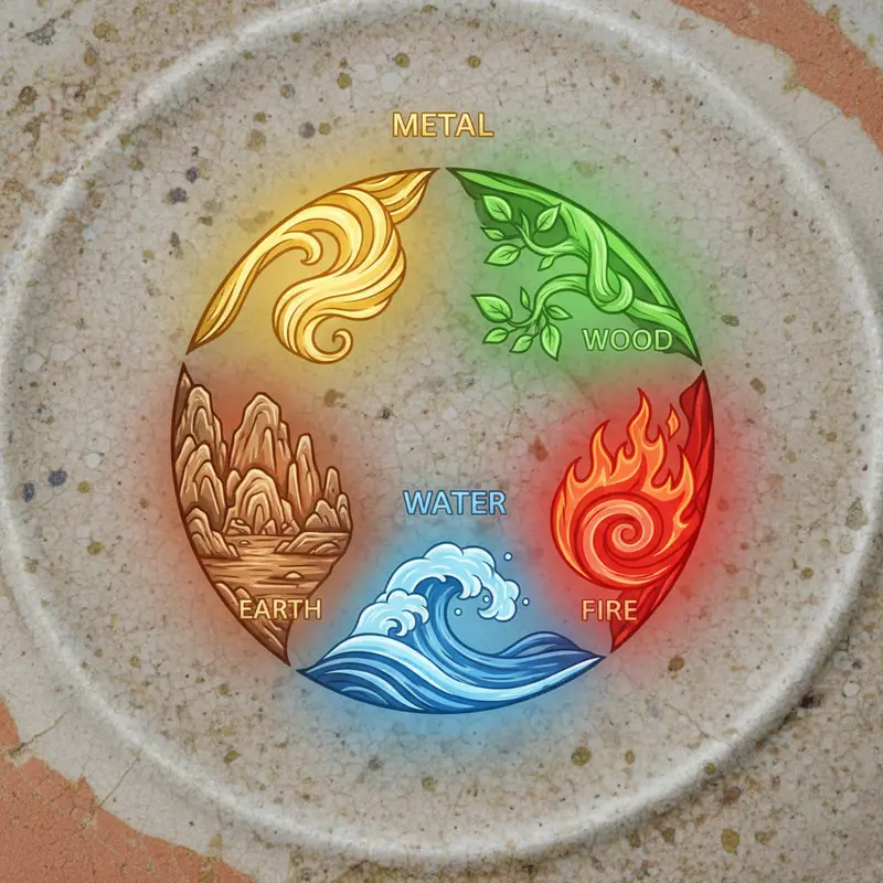 Vòng tròn Ngũ Hành tương sinh ứng dụng trong gốm sứ.