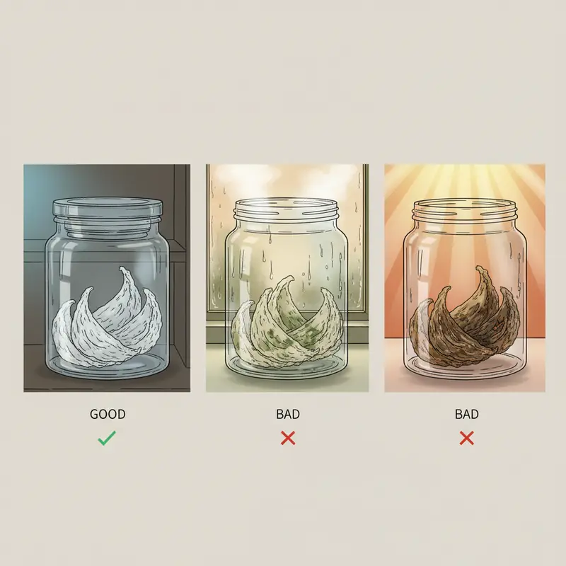 Sự khác biệt rõ rệt giữa sợi yến khỏe mạnh và khu vực bị nhiễm nấm mốc.