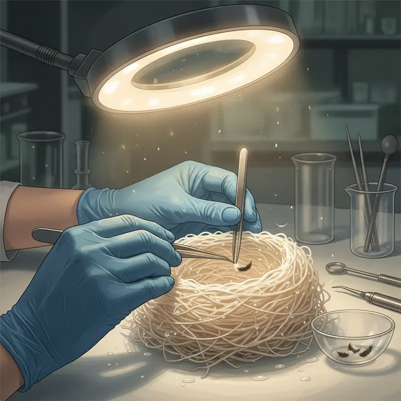 Cận cảnh cấu trúc nguyên bản của tổ yến rút lông khô