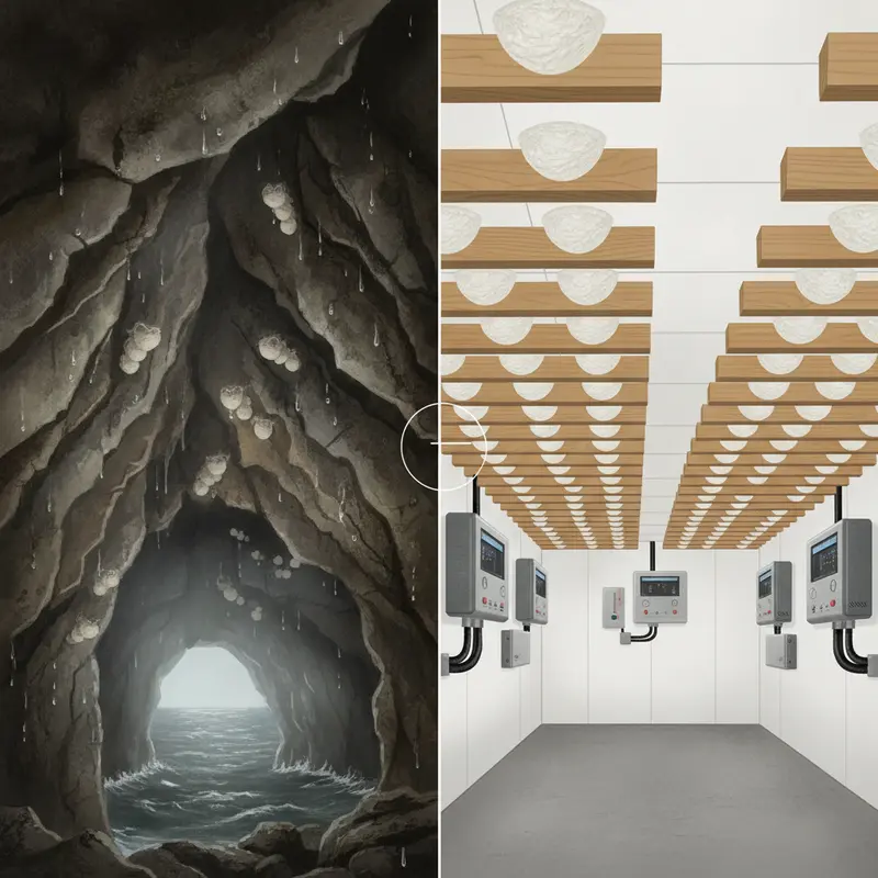 Môi trường sống khác biệt: Vách đá tự nhiên (trái) và nhà dẫn dụ chuyên biệt (phải).