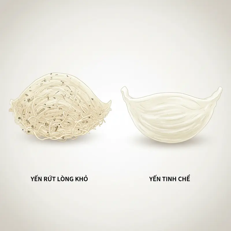 Cận cảnh cấu trúc nguyên bản của tổ yến rút lông khô