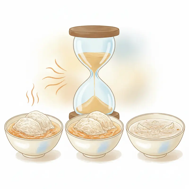 Sợi yến thật sau khi chưng giữ nguyên hình dáng và độ trong mờ tự nhiên.