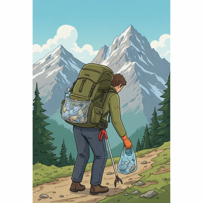 Bước chân leo núi cẩn trọng trên đường mòn tự nhiên.