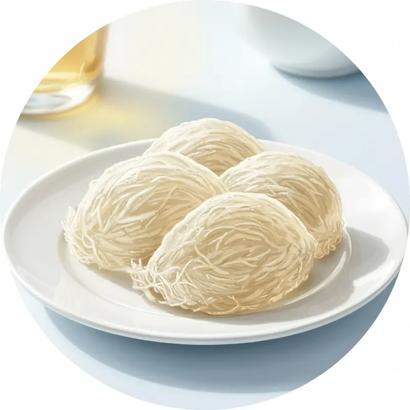 Yến tinh chế có màu sắc nhạt và cấu trúc mịn màng.