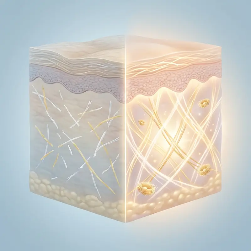 Sự thay đổi cấu trúc da do thiếu hụt collagen ở tuổi tiền mãn kinh.