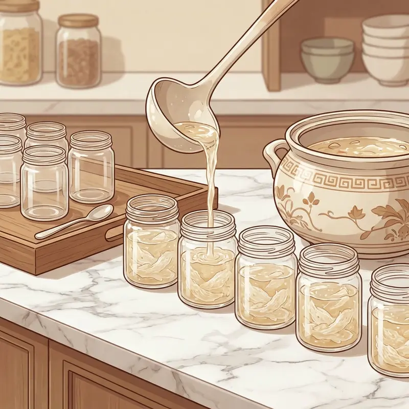 Chia nhỏ yến vào các hũ vừa đủ cho một lần dùng.