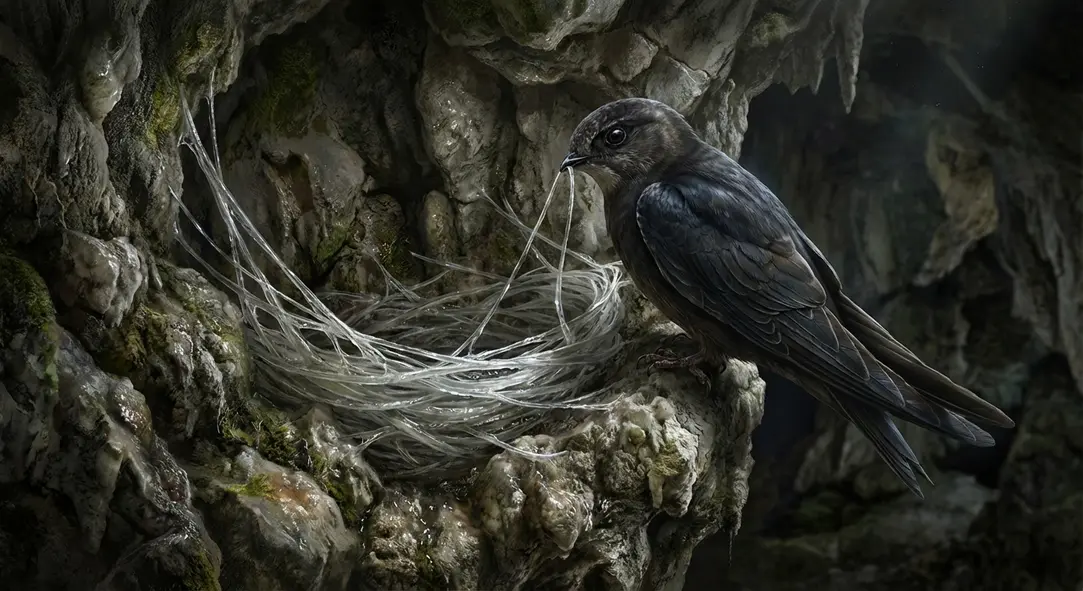 Chim yến hàng đang dệt tổ trên vách đá tự nhiên