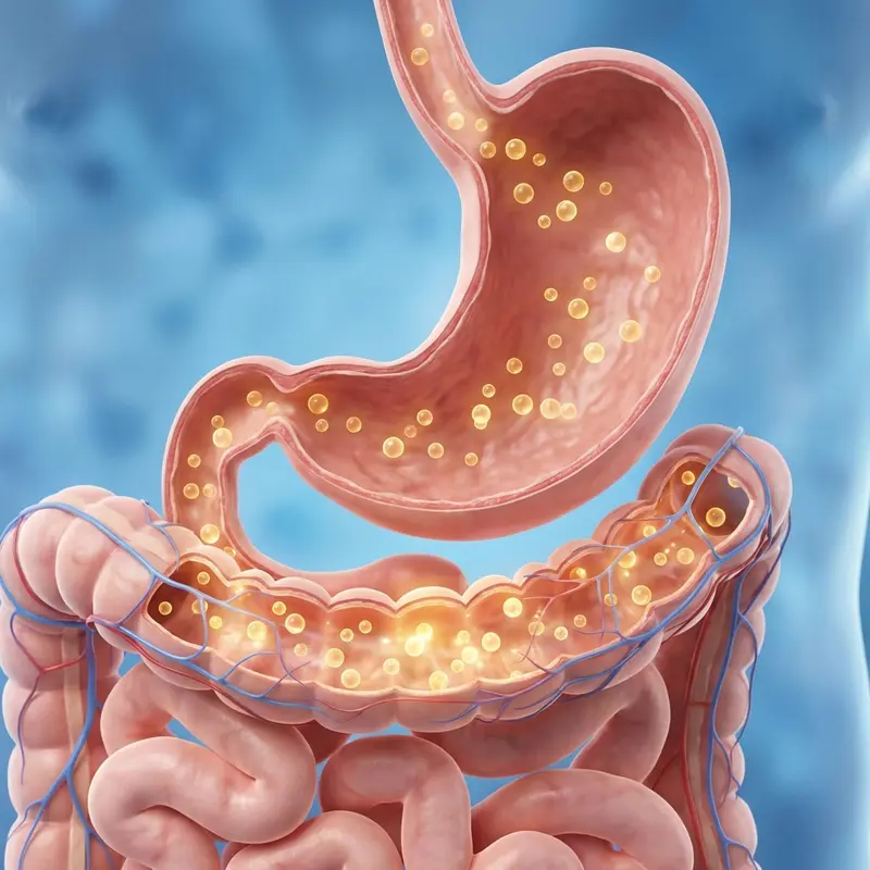 Mô phỏng quá trình hấp thu dưỡng chất yến sào tối đa khi dạ dày rỗng.