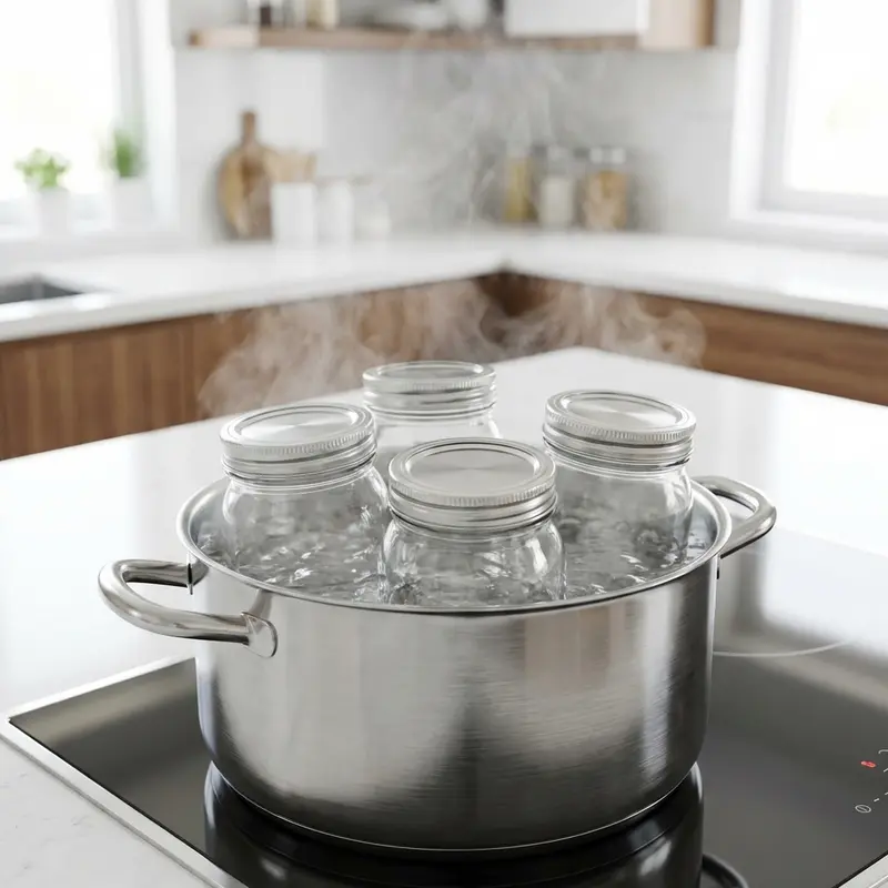 Sử dụng hũ thủy tinh tiệt trùng để đảm bảo an toàn vệ sinh.