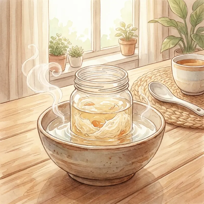 Hâm nóng yến bằng phương pháp cách thủy để giữ nguyên dưỡng chất.