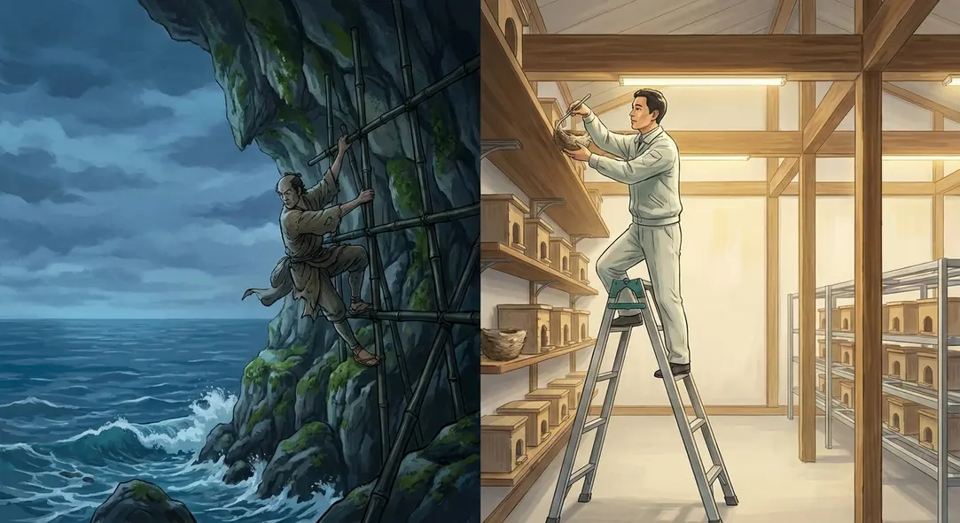 Sự khác biệt về môi trường sống: Hang động tự nhiên và Nhà dẫn dụ chuyên dụng.