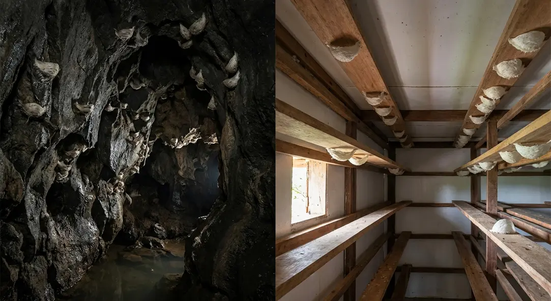 Sự khác biệt về môi trường sống: Hang động tự nhiên và Nhà dẫn dụ chuyên dụng.