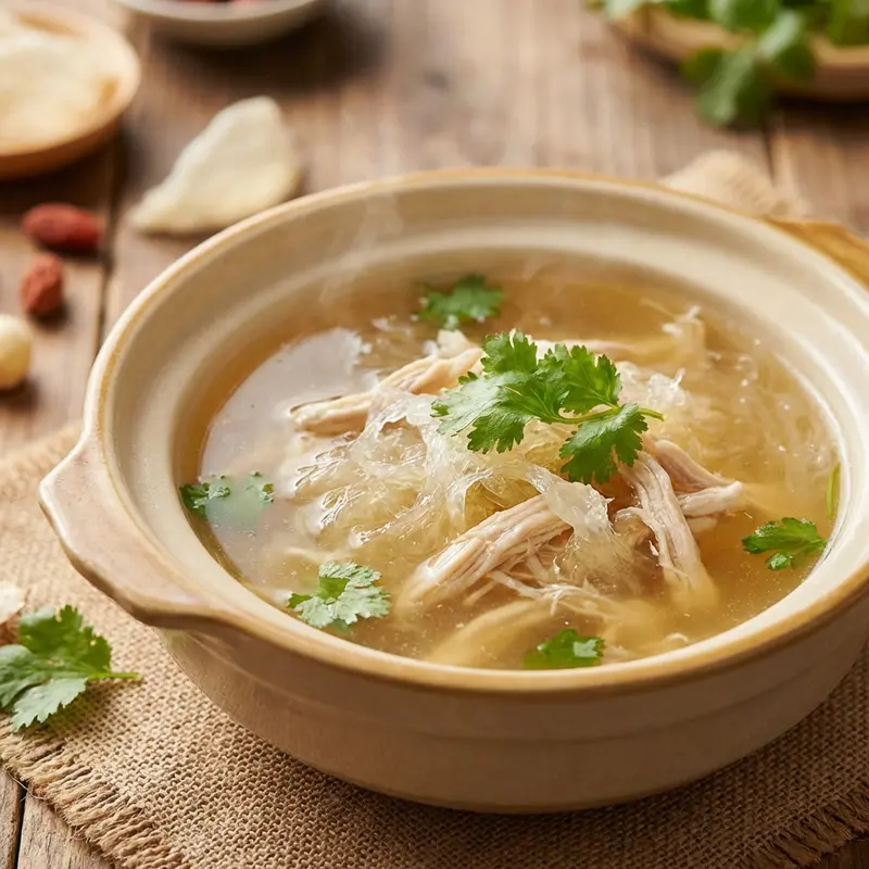 Thay đổi khẩu vị với món súp yến gà giàu protein và dễ tiêu hóa.