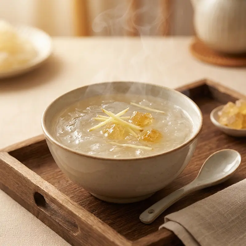 Yến chưng gừng giúp làm ấm cơ thể và kích thích tiêu hóa ngày đầu.