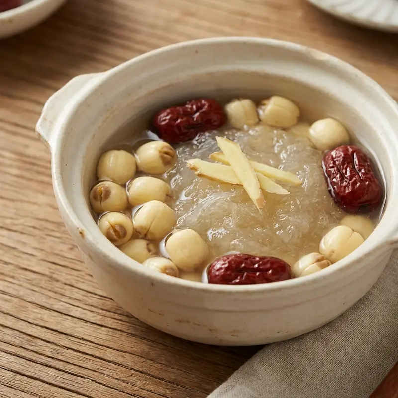 Yến chưng hạt sen táo đỏ sử dụng vị ngọt tự nhiên, không thêm đường, an toàn cho mẹ bầu.