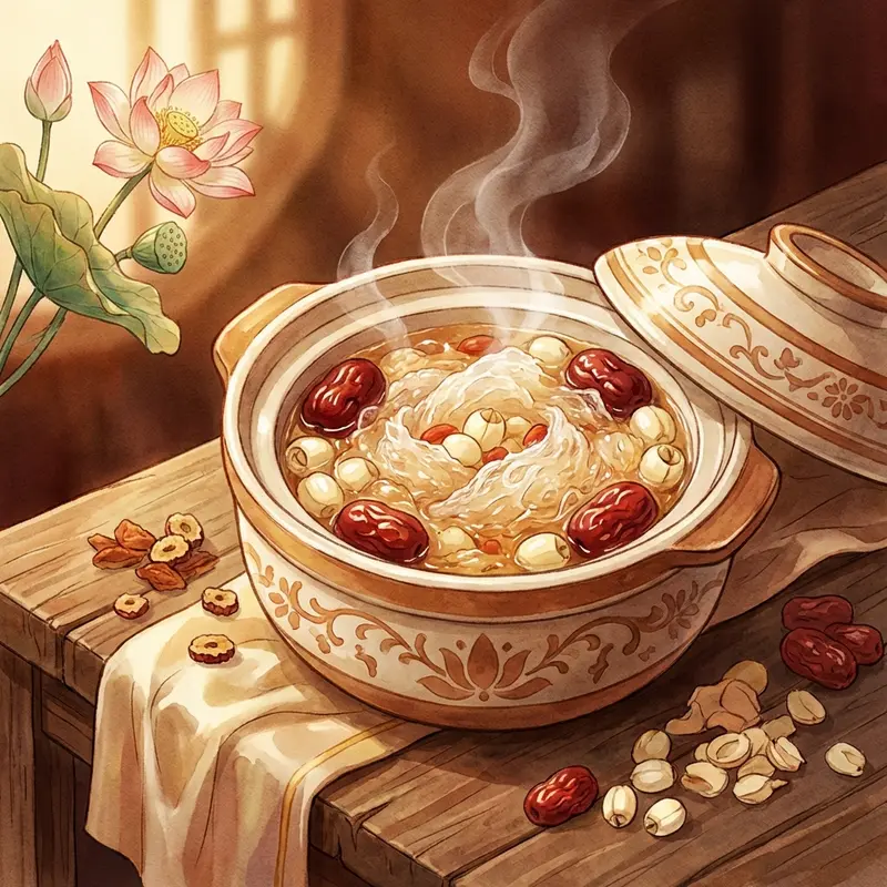 Yến chưng hạt sen và táo đỏ giàu dinh dưỡng.