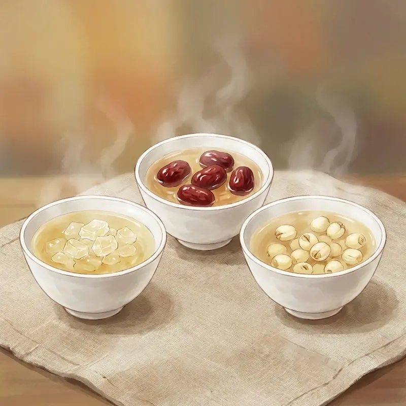 Các món yến chưng cơ bản và phổ biến: đường phèn, táo đỏ, hạt sen.