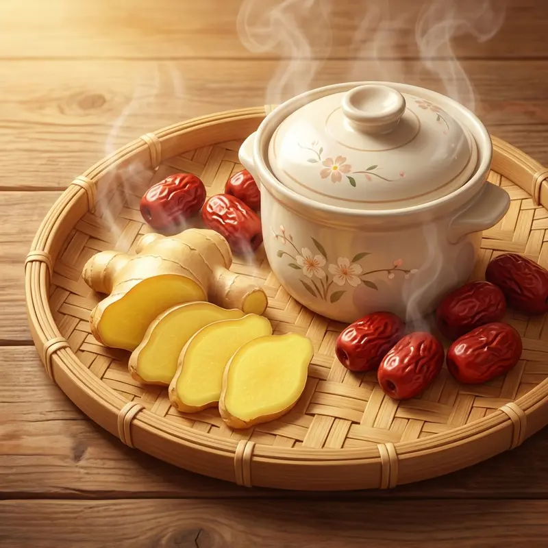 Chưng yến cùng gừng tươi và táo đỏ giúp ấm bụng và an thần.