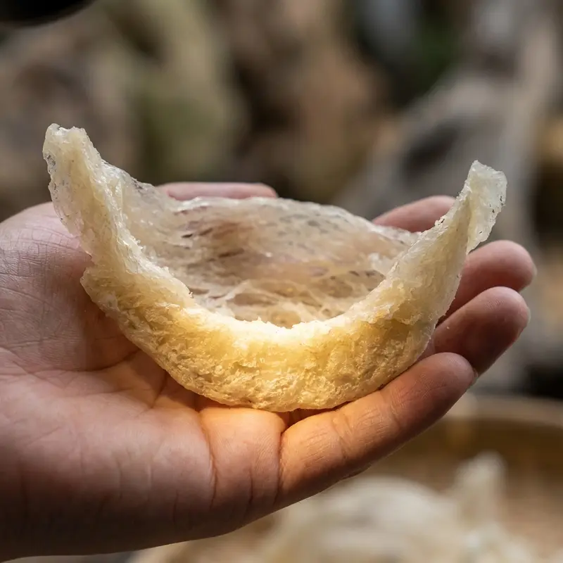 Phần chân yến (đế tổ yến) có cấu trúc dày và đặc trưng.