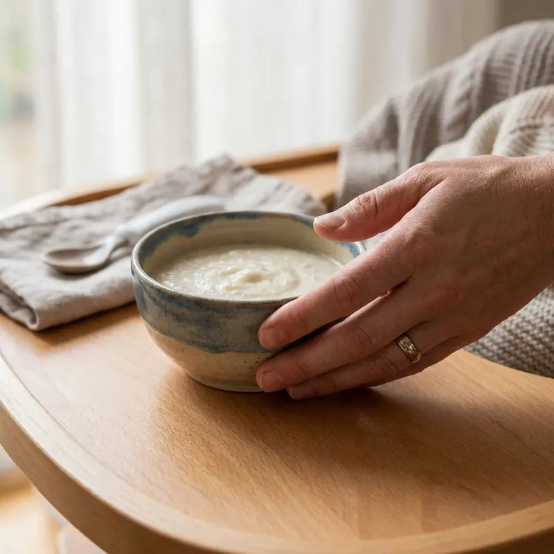 Đảm bảo nhiệt độ ấm vừa phải và kiểm tra kỹ trước khi cho trẻ ăn cháo yến.