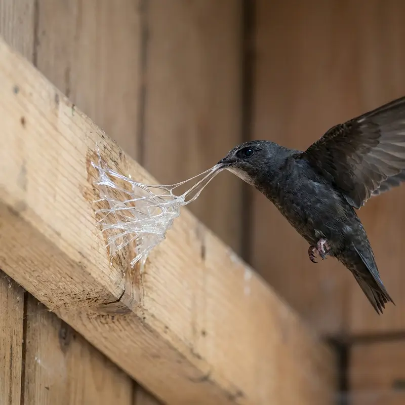 Chim yến sử dụng nước bọt tinh khiết để xây tổ trên bề mặt gỗ nhẵn.