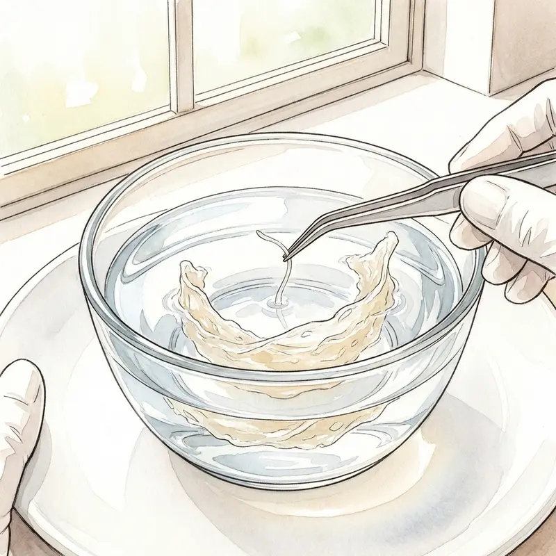 Quy trình làm sạch tổ yến bằng nhíp chuyên dụng.