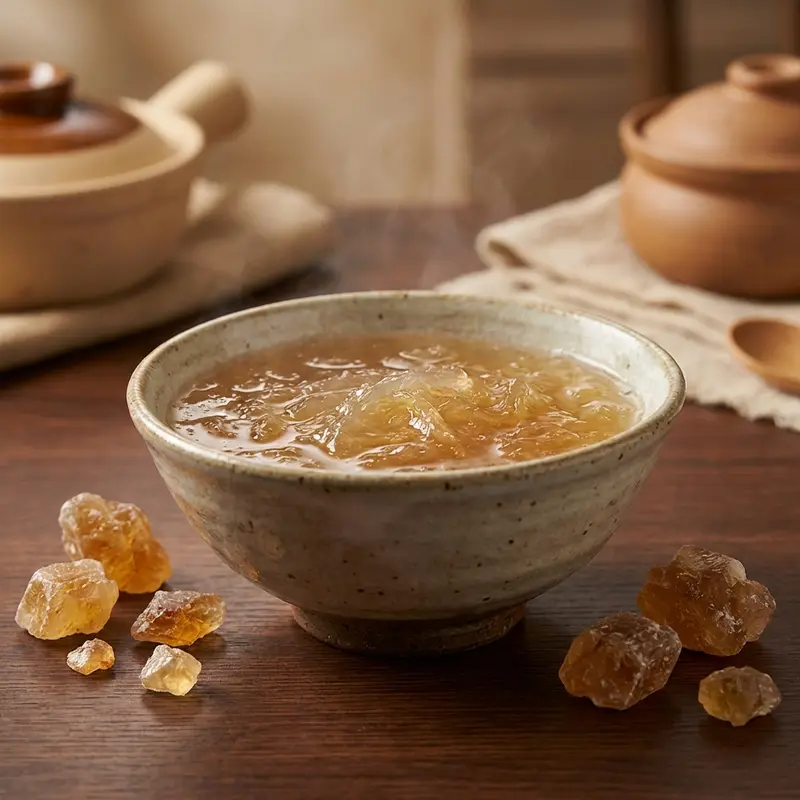 Sản phẩm yến chưng đường phèn với cấu trúc sợi dai tự nhiên.