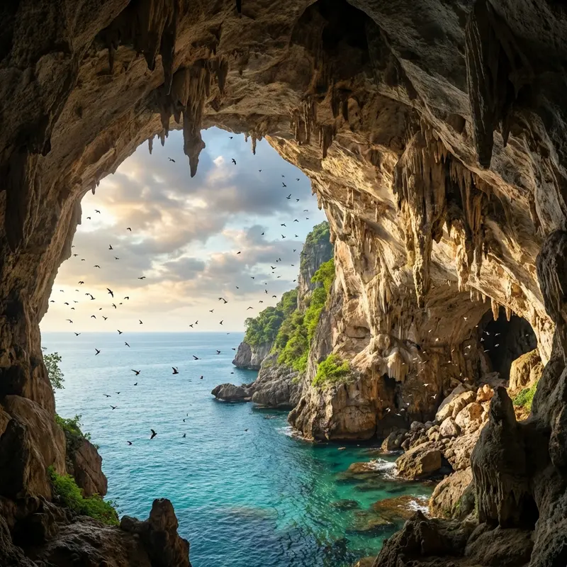 Hang động đá vôi ven biển là môi trường sống lý tưởng của loài chim yến.