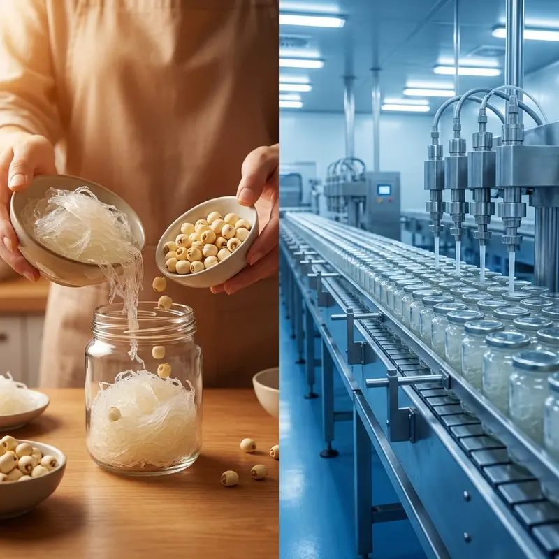 Sự khác biệt trong quy trình chế biến giữa yến chưng tươi và yến công nghiệp.