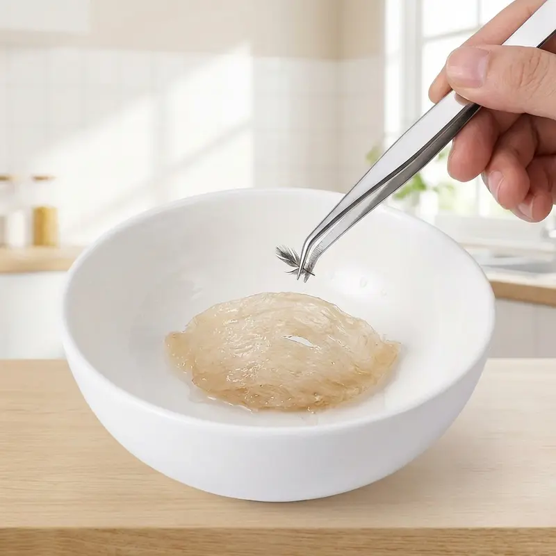 Sử dụng nhíp chuyên dụng giúp thao tác gắp lông yến diễn ra nhanh và chuẩn xác.